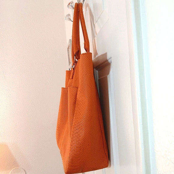 Neiman Marcus Orange Crocodile Embossed Leather Tote Bag - Picture 2 of 10
